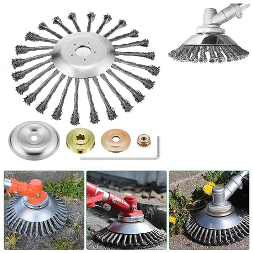 disco escova aço roçadeira, disco capina roçadeira gasolina, aço HS435 roçadeira, remove mato raízes roçadeira, disco limpeza terreno, roçadeira eixo 25mm acessório, capina sem esforço, disco escova sítio chácara, limpeza pesada roçadeira, disco escova grama grossa