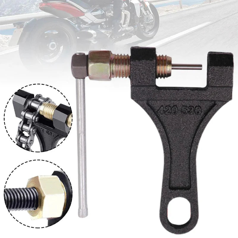 chave extratora pinos corrente, extrator corrente moto bike, ferramenta corrente 420 530, remove pino corrente moto, chave corrente bicicleta, manutenção corrente moto, extrator pino aço carbono, chave corrente portátil trilha, ferramenta manutenção bike moto, instalar pino corrente ferramenta