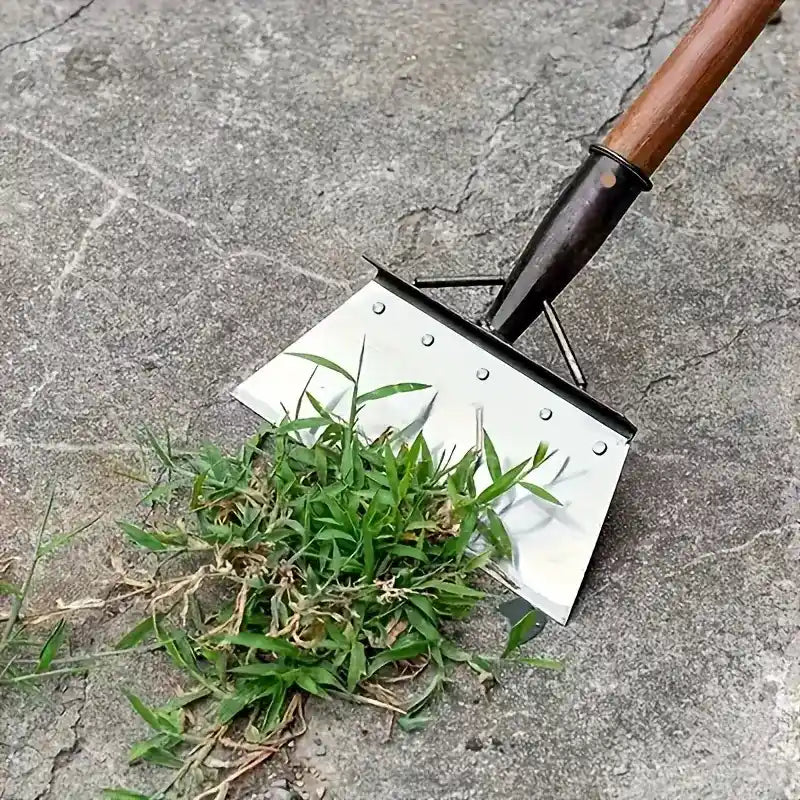 pá multiuso jardim aço, pá ergonômica capina, remove ervas daninhas pá, pá aço inoxidável jardim, ferramenta capinar musgo, raspador jardim aço, pá limpeza sem ajoelhar, ferramenta jardinagem compacta, pá borda afiada cavar, limpeza jardim sem esforço