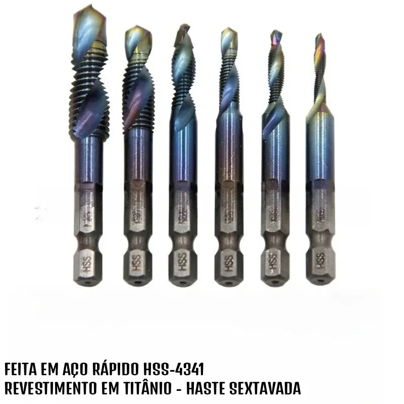 Kit Brocas Rosca 3 em 1 - Perfura, Chanfra e dá Acabamento [Compre 5 leve 6]