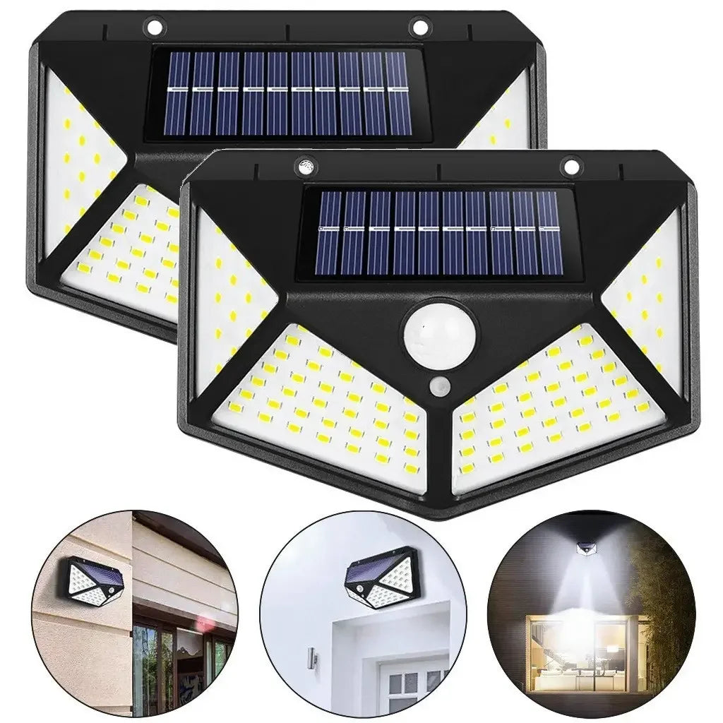 luminária solar sensor movimento, luminária solar 100 LEDs, luminária solar IP65, luminária solar área externa, luminária solar jardim, luz solar garagem varanda, luminária sem fio solar, luminária solar economia energia, luz solar 3 modos, luminária solar resistente chuva
