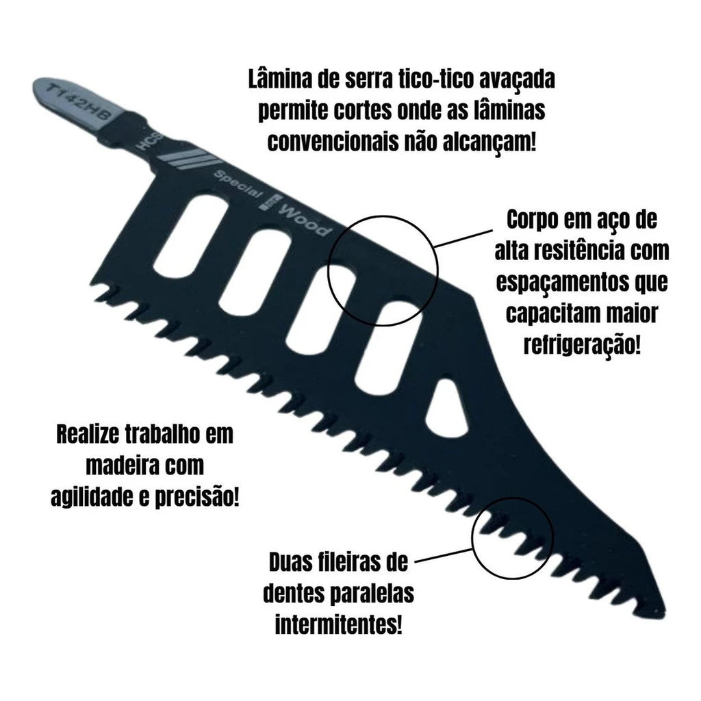 lâmina serra tico tico T142H, lâmina tico tico 11 TPI, lâmina tico tico aço carbono, lâmina encaixe T universal, lâmina tico tico Bosch Dewalt, lâmina corte madeira tico tico, lâmina tico tico 112mm, lâmina corte metal plástico, lâmina tico tico marcenaria, lâmina tico tico sem rebarba