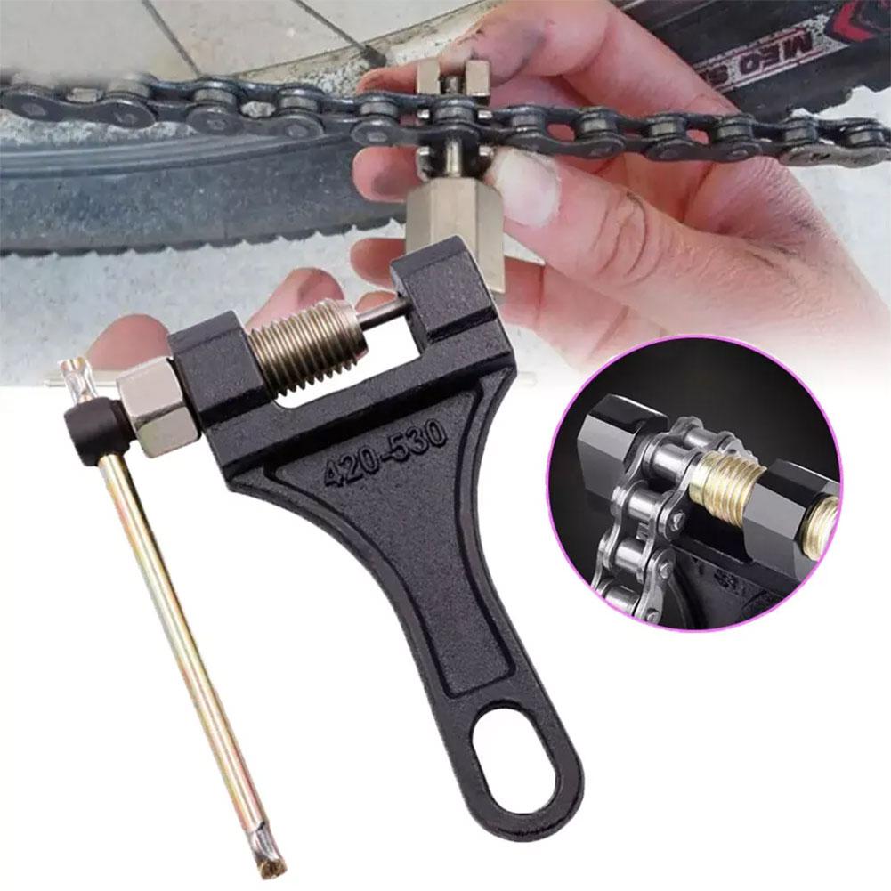 chave extratora pinos corrente, extrator corrente moto bike, ferramenta corrente 420 530, remove pino corrente moto, chave corrente bicicleta, manutenção corrente moto, extrator pino aço carbono, chave corrente portátil trilha, ferramenta manutenção bike moto, instalar pino corrente ferramenta