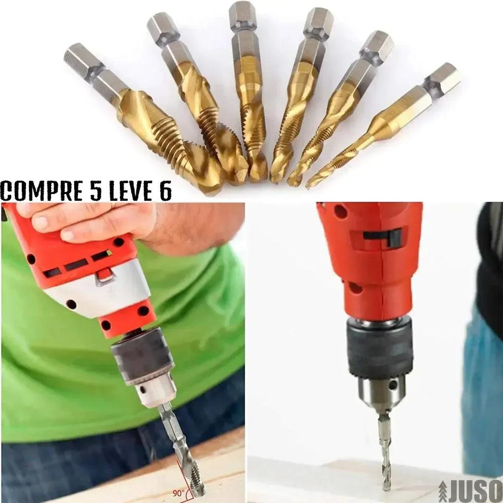 Kit Brocas Rosca 3 em 1 - Perfura, Chanfra e dá Acabamento [Compre 5 leve 6]