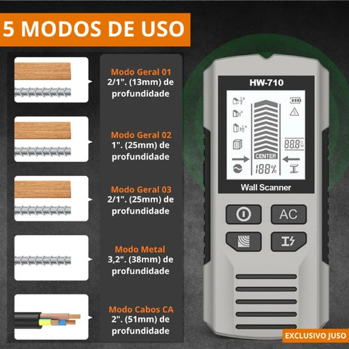 detector de parede 5 em 1, detector fio elétrico parede, detector metal viga madeira, detector parede display LCD, detector parede drywall concreto, scanner parede eletricista, detector parede alarme sonoro, detector parede antes furar, detector estrutural obra, detector parede portátil leve