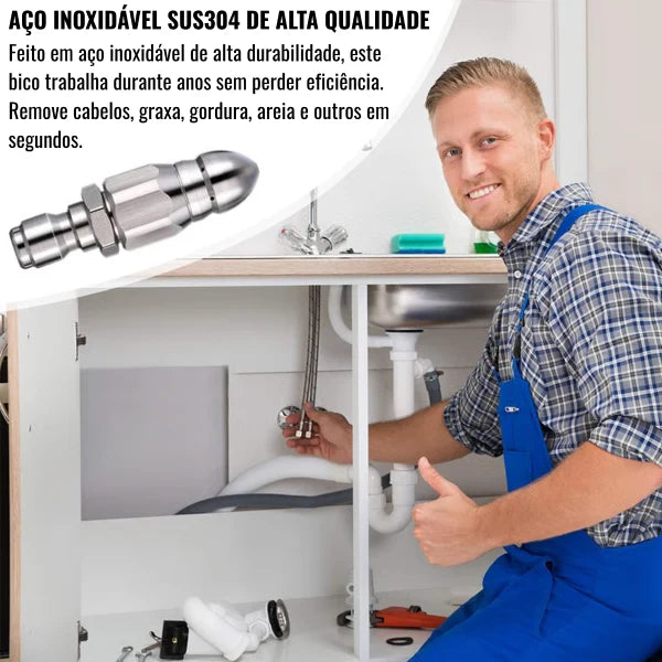 Bico de Limpeza de Tubulação - em Aço Inoxidável com Conexão Rápida 1/4"