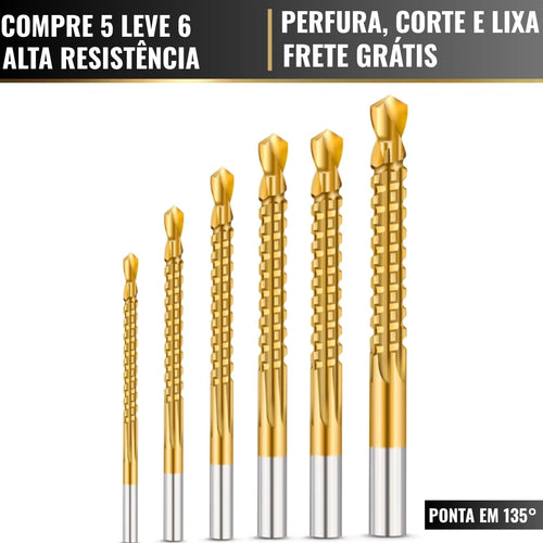 Kit Brocas de TitaniumTwist 3 em 1 - Perfura, Corta e Lixa