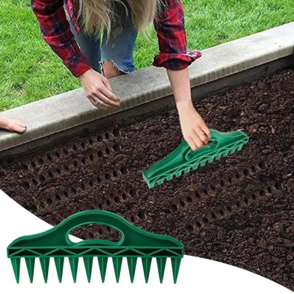 rastelo plantador sementes, plantador 12 dentes horta, ferramenta plantio fileiras, plantador sementes jardim, rastelo ergonômico horta, plantio uniforme canteiro, ferramenta horta urbana, plantador PP resistente, sementes espaçamento uniforme, ferramenta plantio vaso