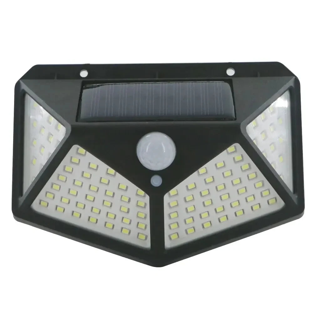 luminária solar sensor movimento, luminária solar 100 LEDs, luminária solar IP65, luminária solar área externa, luminária solar jardim, luz solar garagem varanda, luminária sem fio solar, luminária solar economia energia, luz solar 3 modos, luminária solar resistente chuva