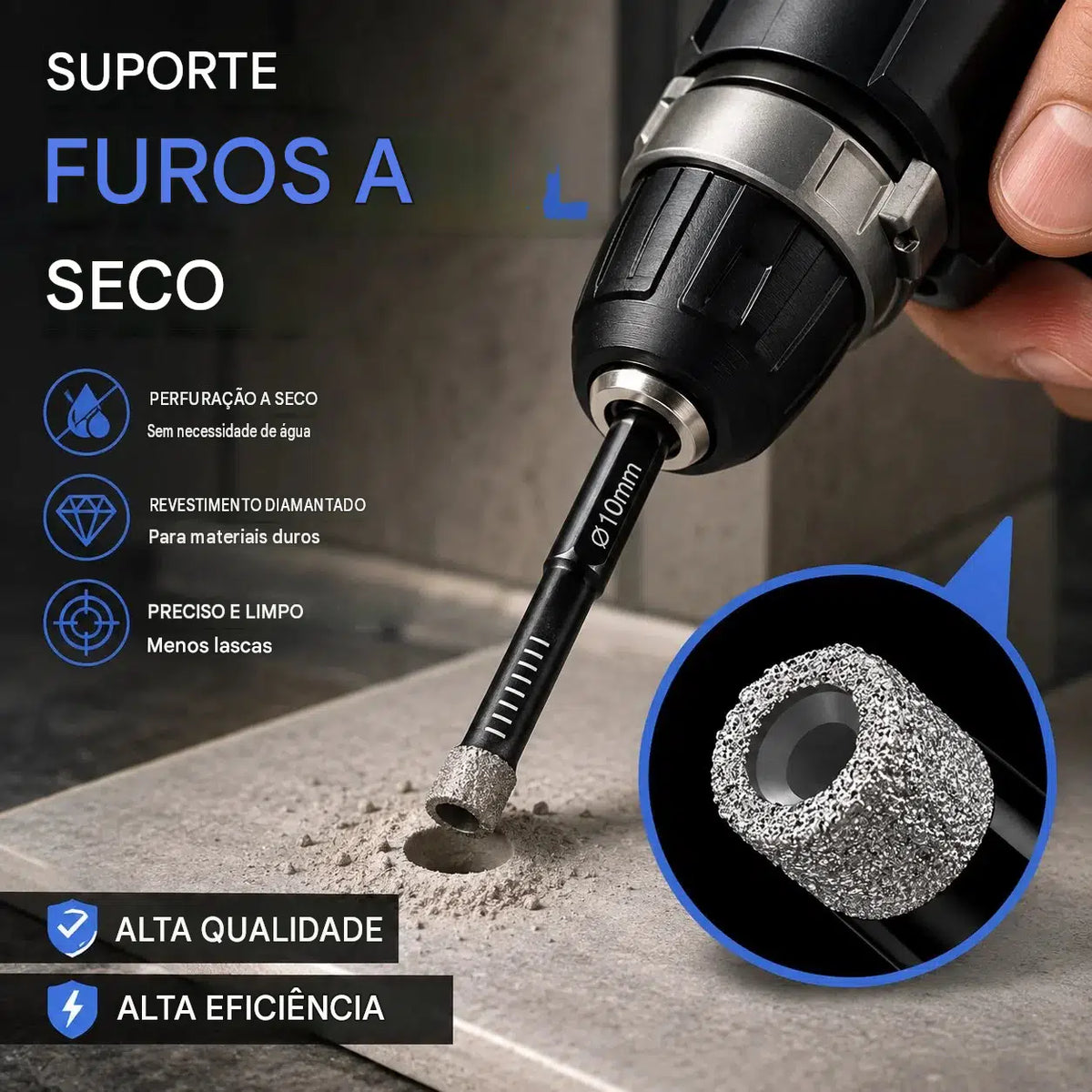 Kit Brocas Diamantadas Brasadas para Perfuração de Precisão