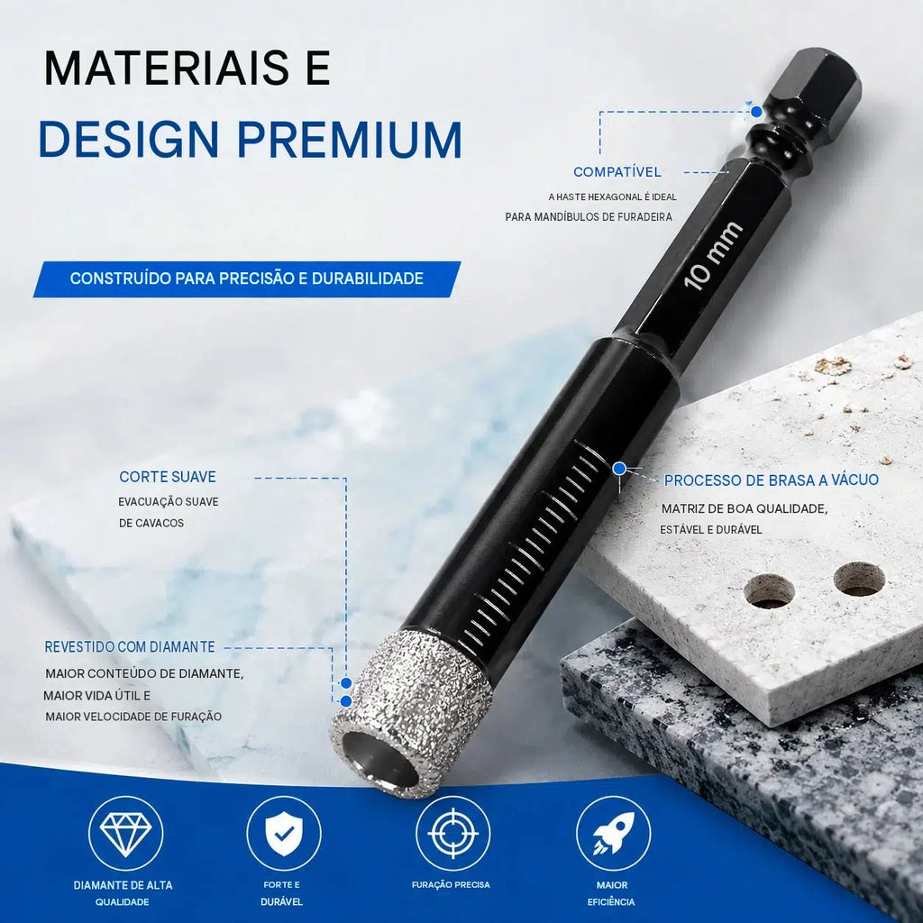 Kit Brocas Diamantadas Brasadas para Perfuração de Precisão