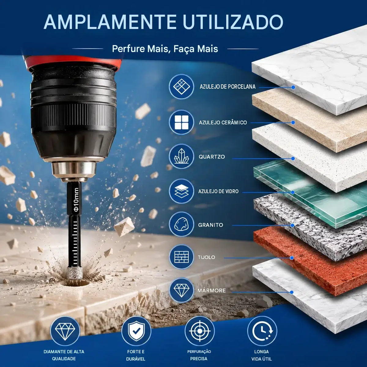 Kit Brocas Diamantadas Brasadas para Perfuração de Precisão