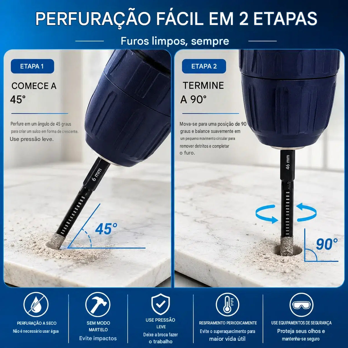 Kit Brocas Diamantadas Brasadas para Perfuração de Precisão